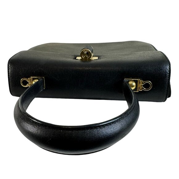 Authentic Salvatore Ferragamo Vinta Iconic Top Handle Handbag Leather Black 2Way - Picture 4 of 15